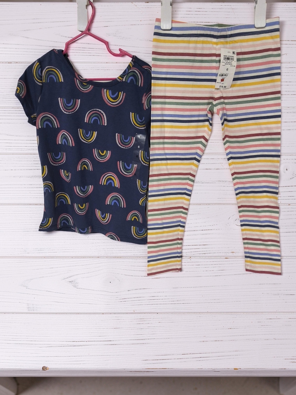 NWT Size 6 Epic Threads Navy Rainbow Tee and Multi-Stripe Leggings